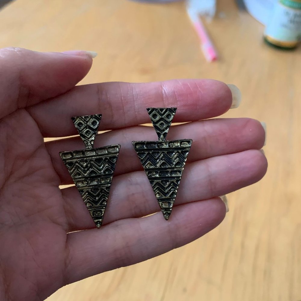 Aztec Geometric Gold Drop Earrings